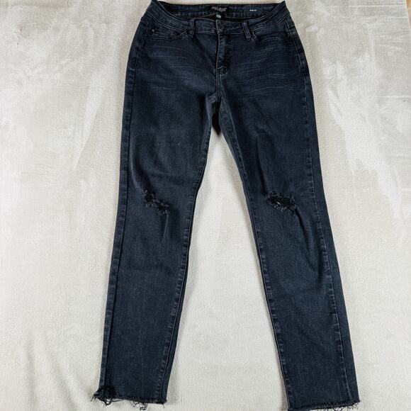 Judy Blue Jeans Women 7/28 Faded Black Denim Mid Rise Destroyed Slim Fit Raw Hem - Picture 1 of 13